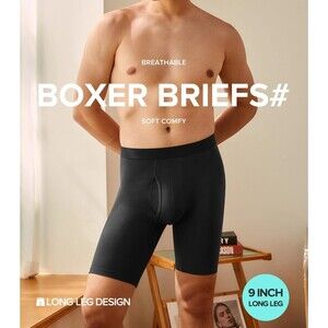 Expertoftio Mens Long Leg 9-Inch Cotton Boxer Brief Underwear Multi Color 5 Pk L